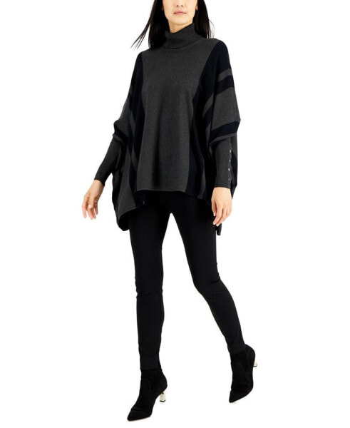 Striped Turtleneck Poncho Sweater, Created for Macy's