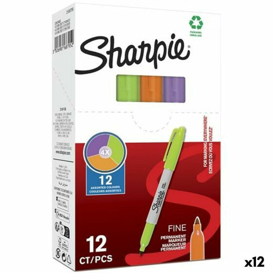 Постоянный маркер Sharpie Зеленый Фиолетовый Оранжевый (12 штук)