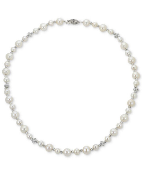 Cultured Freshwater Pearl (5-6mm & 8-9mm) & Crystal 18" Collar Necklace in Sterling Silver