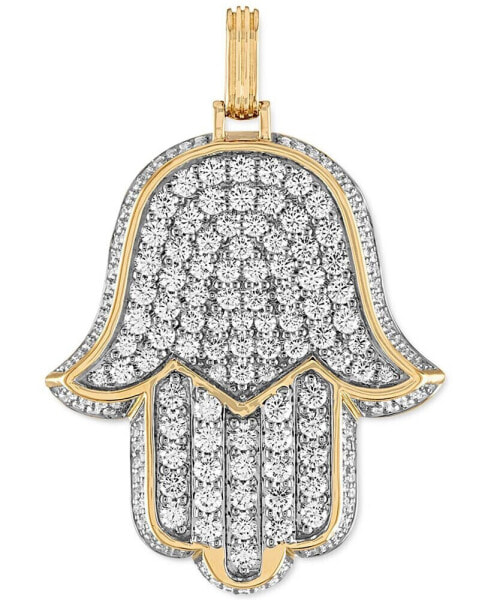 Esquire Men's Jewelry cubic Zirconia Pavé Hamsa Hand Pendant in Sterling Silver & 14k Gold-Plate, Created for Macy's