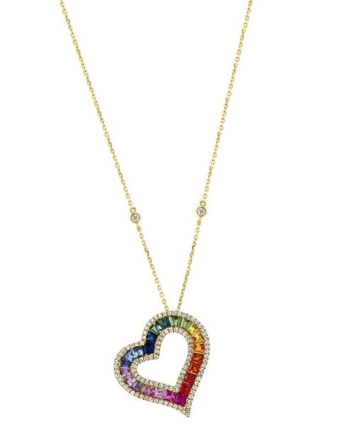 EFFY® Multi-Sapphire (2-1/20 ct. t.w.) & Diamond (1/2 ct. t.w.) Heart 18" Pendant Necklace in 14k Gold