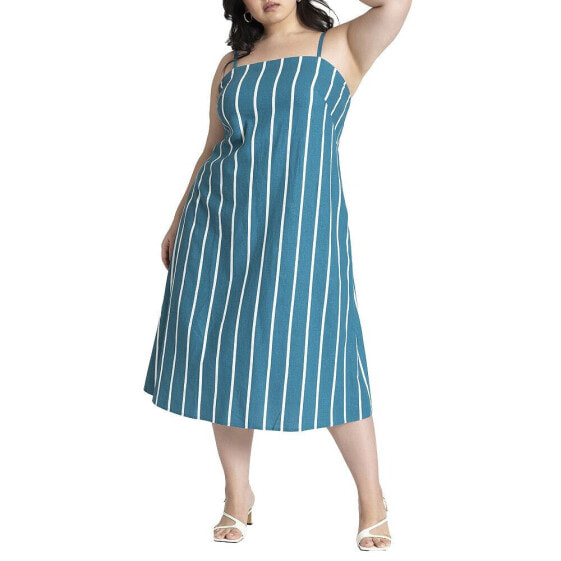 Plus Size Stripe Linen-Blend Midi Dress