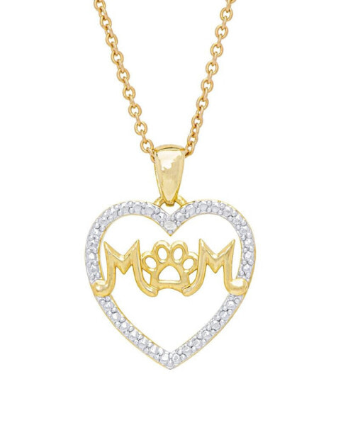 Women's Diamond Accent 'Mom' Paw Heart Pendant Necklace
