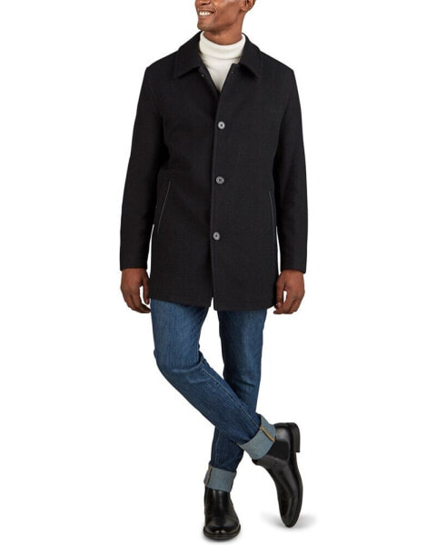 Men's Classic-Fit Car Coat with Faux-Leather Trim