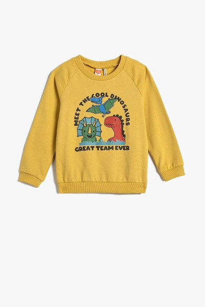 Erkek Bebek Şardonlu Uzun Kollu Bisiklet Yaka Pamuklu Dinozorlu Sweatshirt 4WMB10189TK