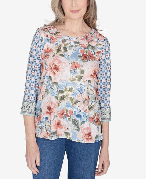 Petite Scottsdale Floral Geometric Triple Knot Top