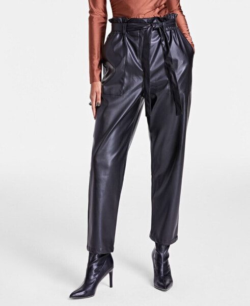 Women's Faux-Leather Paperbag Pants, Created for Macy's