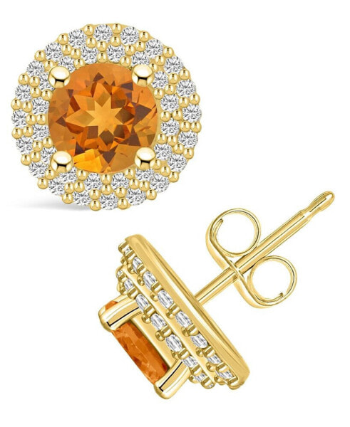 Citrine (1-1/2 ct. t.w.) and Diamond (1/2 ct. t.w.) Halo Stud Earrings in 14K Yellow Gold
