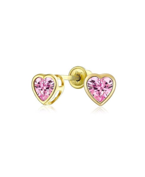 Romantic Tiny Delicate CZ Cubic Zirconia Yellow 14K Gold Heart Stud Earrings For Women Screw Back