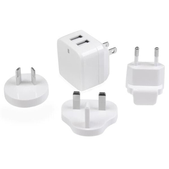 Dual-port USB wall charger - international travel - 17W/3.4A - white - Indoor - AC - 5 V - White