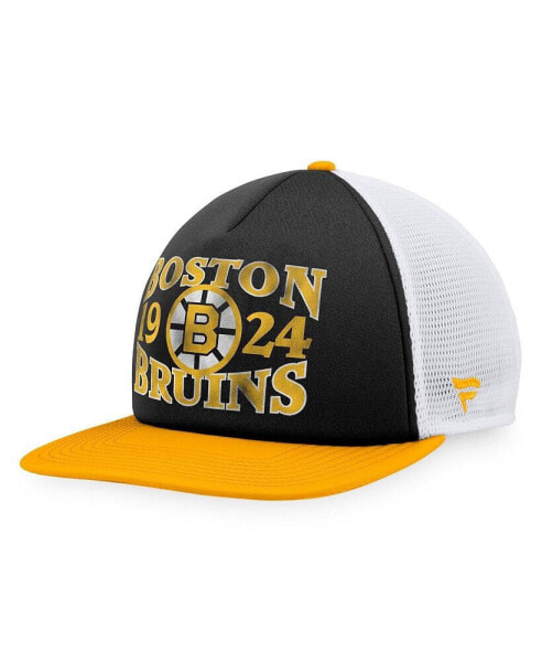 Men's Black, Gold Distressed Boston Bruins Heritage Vintage-Like Foam Front Trucker Snapback Hat