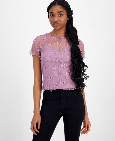 Juniors' Lace Tee & Cami