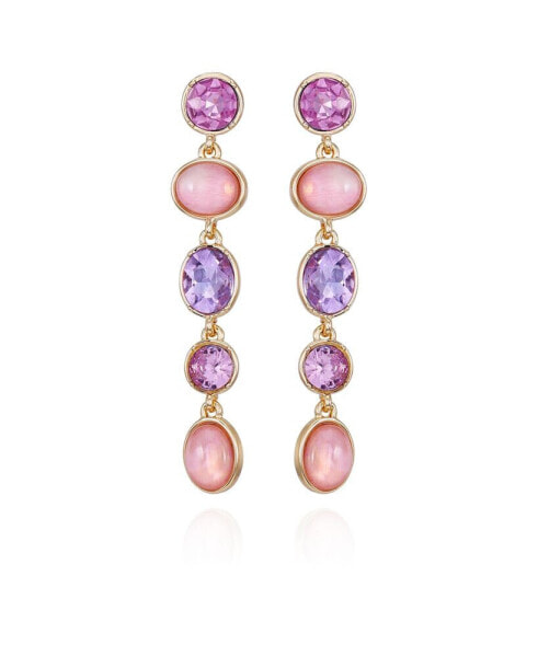 Gold-Tone Lilac Violet Glass Stone Linear Dangle Drop Earrings