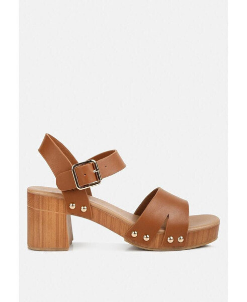 Campbell Faux Leather Textured Block Heel Sandals