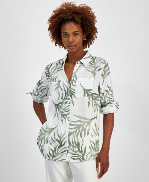 Women's 100% Linen Botanical-Print Shirt, Created for Macy's