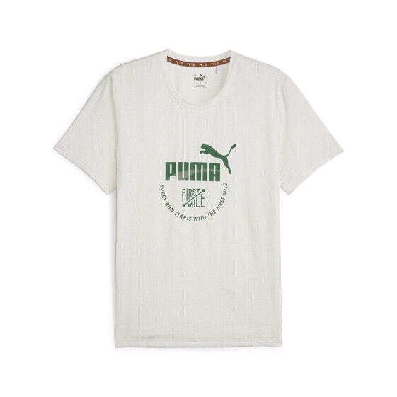 Puma Unisex First Graphic Crew Neck Short Sleeve Mile T-Shirt Mens Off White Cas