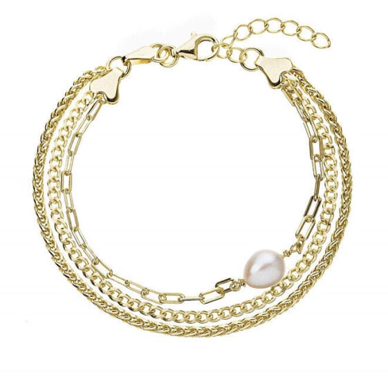 Pavona 23028.1 gold-plated triple bracelet with real pearl