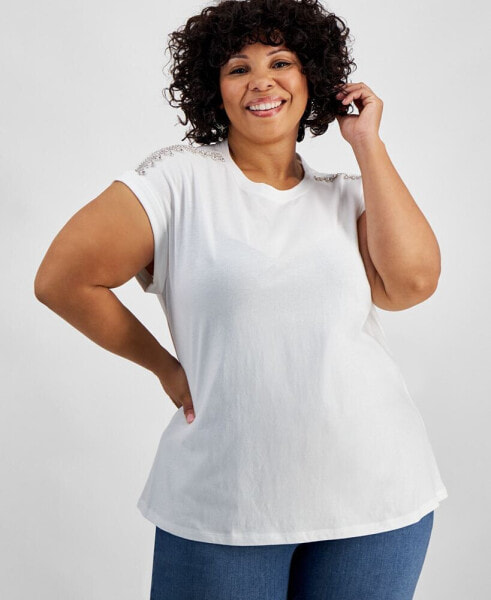 Plus Size Cotton Embellished T-Shirt, Created for Macy's