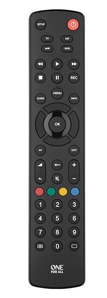 One for All Basic Universal Remote Contour 4 - TV - TV set-top box - DVD/Blu-ray - Soundbar speaker - IR Wireless - Press buttons - Black