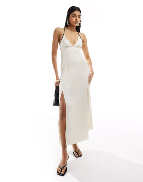 & Other Stories strappy maxi dress with low back in white with black