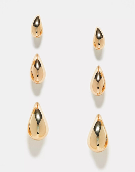 Accessorize drop earrings x3 multipack in gold