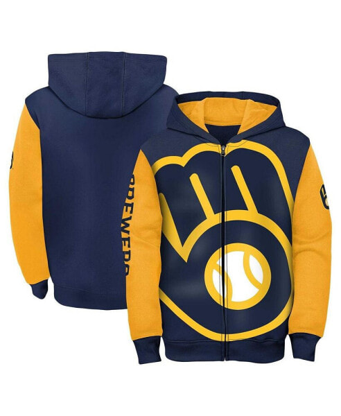 Big Boys Navy, Gold Milwaukee Brewers Postcard Full-Zip Hoodie Jacket