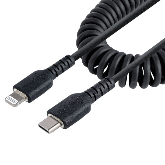 StarTech.com 1m (3ft) USB C to Lightning Cable - MFi Certified - Coiled iPhone Charger Cable - Black - Durable TPE Jacket Aramid Fiber - Heavy Duty Coil Lightning Cable - 1 m - Lightning - USB C - Male - Male - Black