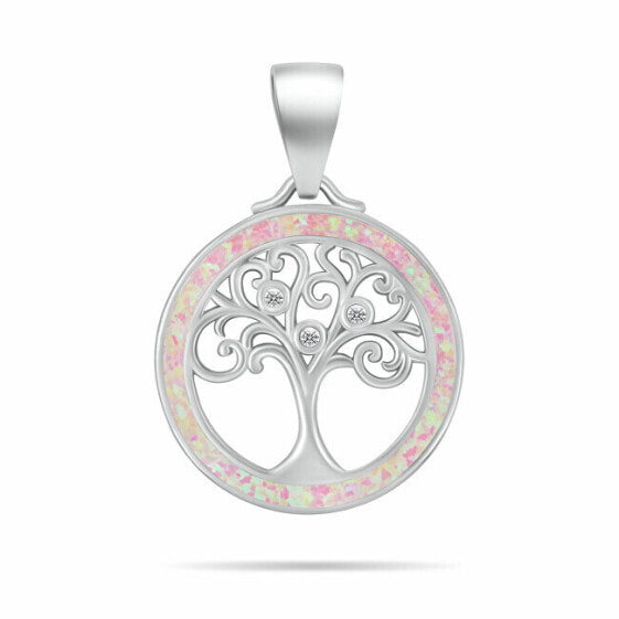 Silver pendant Tree of Life with zircons and pink opal PT137WP