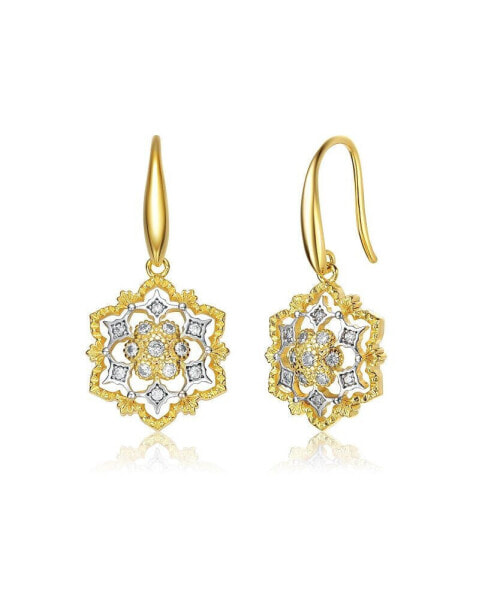 Rhodium and 14K Gold Plated Cubic Zirconia Hook Earrings