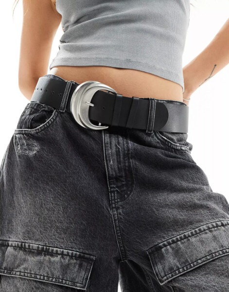 My Accessories wide belt with oversized buckle in black