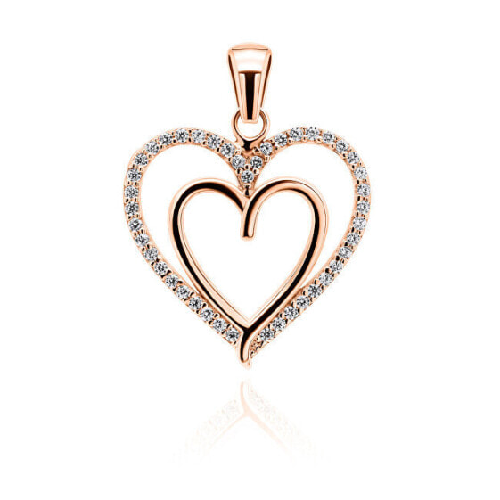 Charming bronze heart pendant with zircons PT13R