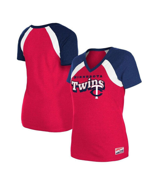 Women's Red Minnesota Twins Heathered Raglan V-Neck T-Shirt