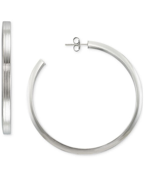 Textured C-Hoop Earrings in 14k Gold Vermeil over Sterling Silver, 2-1/4" (Also in Sterling Silver)