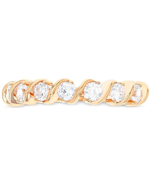 Cubic Zirconia Seven Stone S-Curve Ring in 14k Gold-Plated Sterling Silver