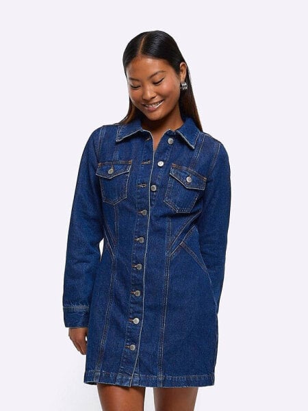 River Island Petite denim mini dress in dark blue