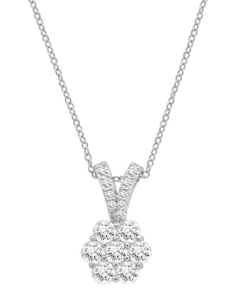 Diamond Flower Cluster Pendant Necklace (1 ct. t.w.) in 14k White Gold, 16" + 4" extender, Created for Macy's