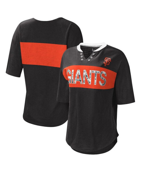 Women's Black and Orange San Francisco Giants Lead Off Notch Neck T-shirt