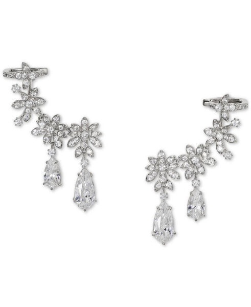 Rhodium-Plated Cubic Zirconia Flower Climber Earrings, Created for Macy's