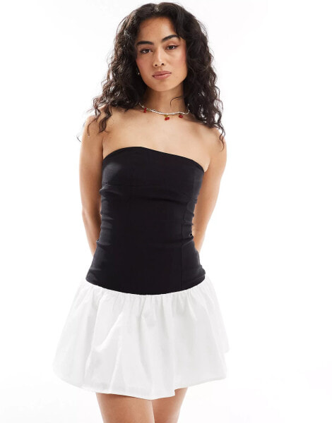 Bershka drop waist mini dress in black & white