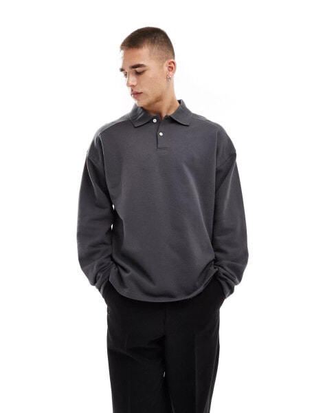 Selected Homme oversized polo shirt in dark grey