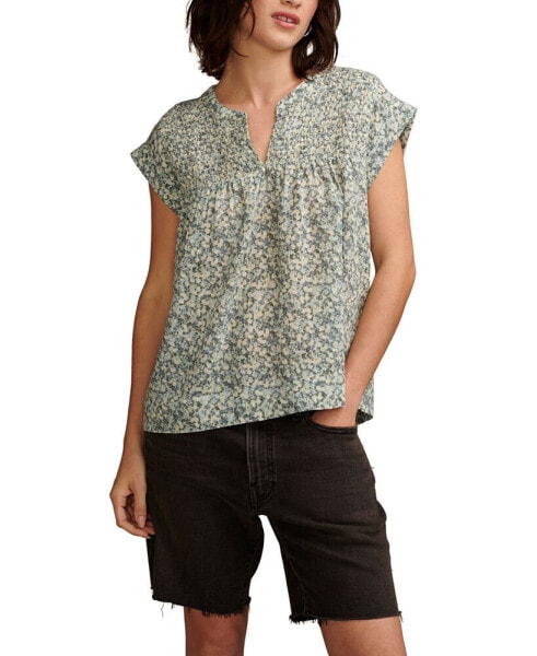 Women's Printed Smocked Short-Sleeve Top