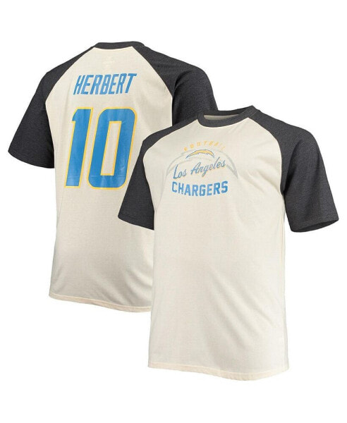 Men's Justin Herbert Oatmeal Los Angeles Chargers Big and Tall Player Name and Number Raglan T-shirt