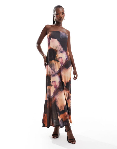 ASOS DESIGN bandeau maxi dress in oversized blurred floral print