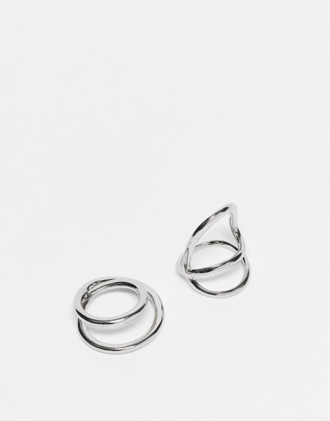 ASOS DESIGN 2 pack cut out ring set in silver tone