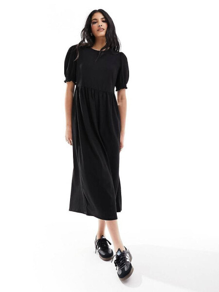 New Look plain smock midi dress in black