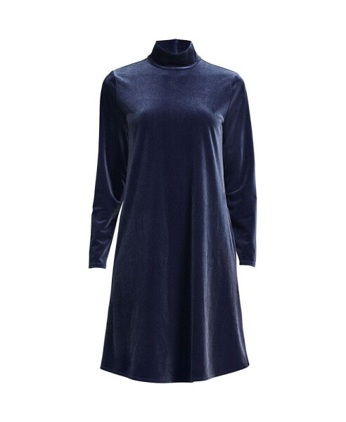 Women's Long Sleeve Velvet Turtleneck Dress