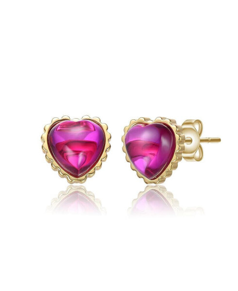 Sterling Silver 14K Gold Plated Pink Sunset Heart Stud Earrings