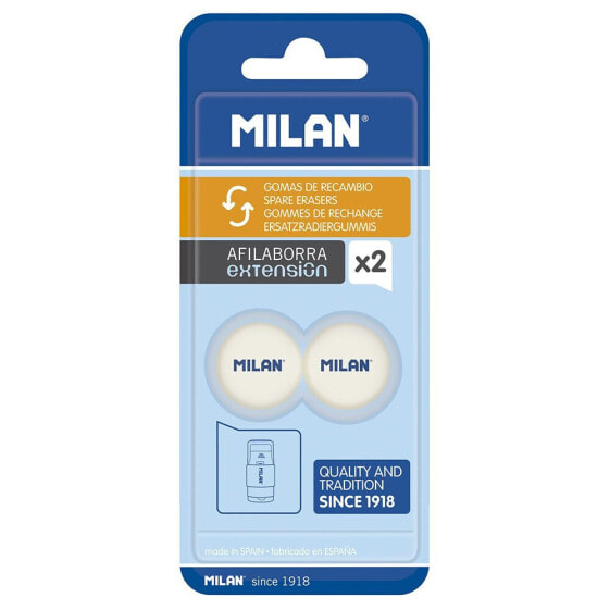 MILAN Blister Pack 2 Spare Erasers For Extension Eraser With Sharpener