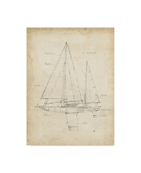 Ethan Harper Sailboat Blueprint IV Canvas Art - 15" x 20"