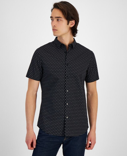 Men's Short Sleeve Button-Front Double Dash Print Shirt